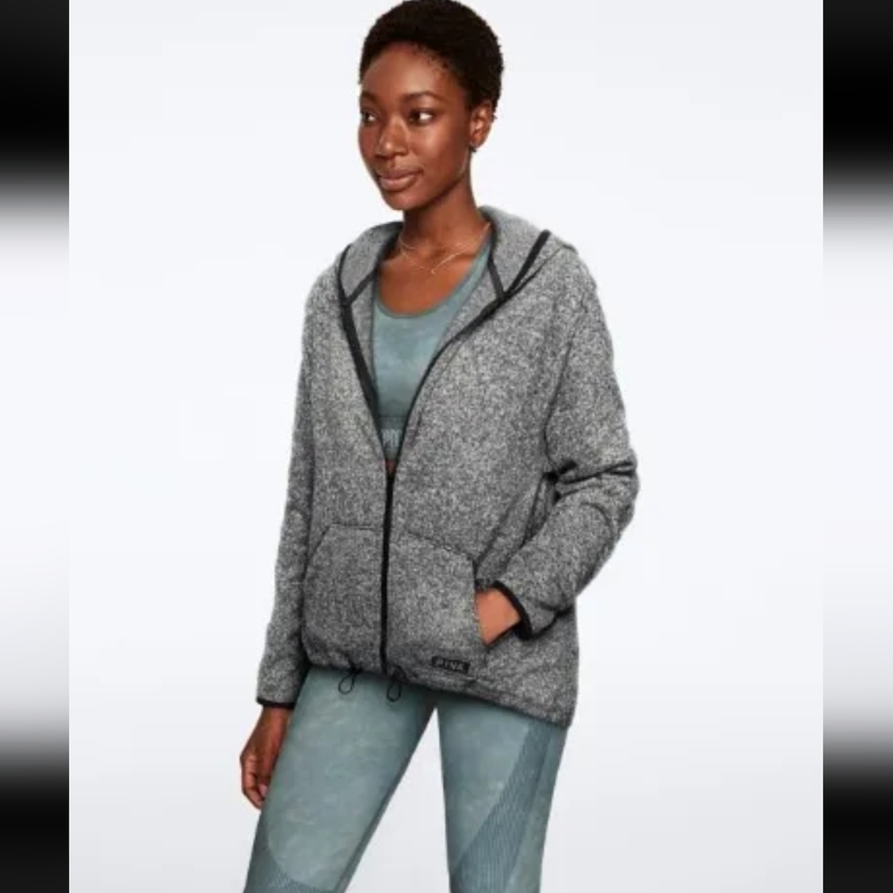Women's Victoria's Secret PINK Sweater Knit Full-Zip Hoodie Jacket Dark Gray. S